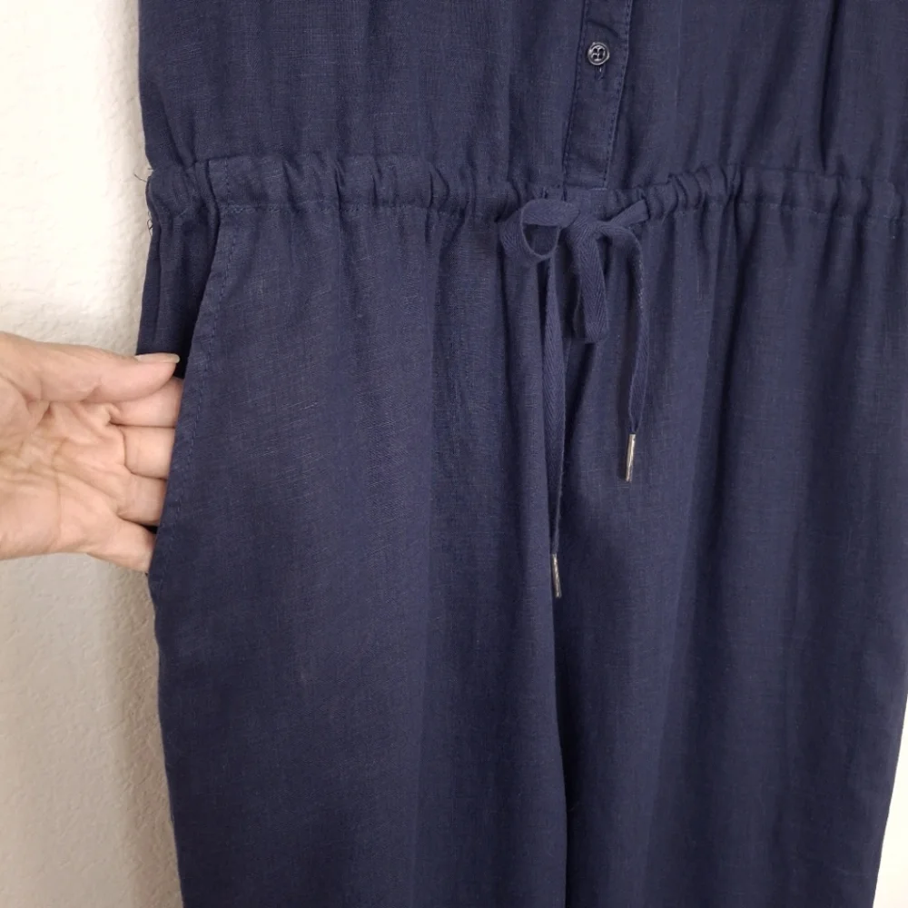 Joie Corrine Navy Linen Sleeveless Jumpsuit